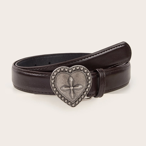 Cintura in Ecopelle con Fibbia a Cuore Donna Vintage Lega Bottone a Pressione Jeans Cintura Semplice Retrò Accessorio
