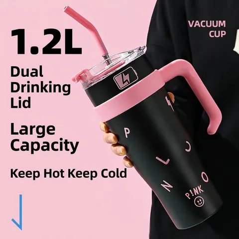 Large Capacity 304 Stainless Steel Insulated Tumbler With Handle And Straw Portable Vacuum Cup For Travel Car
