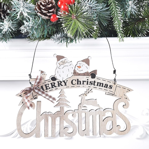 Placa Colgante De Navidad Madera Letrero Merry Christmas Decoración Para Puerta Pared Ventana Muñeco De Nieve Reno Diseño