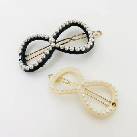 Elegant Infinite Symbol Hair Clips Acetate Faux Artificial Pearl Rhinestone Alloy Decorative Frog Snap Clips For Women