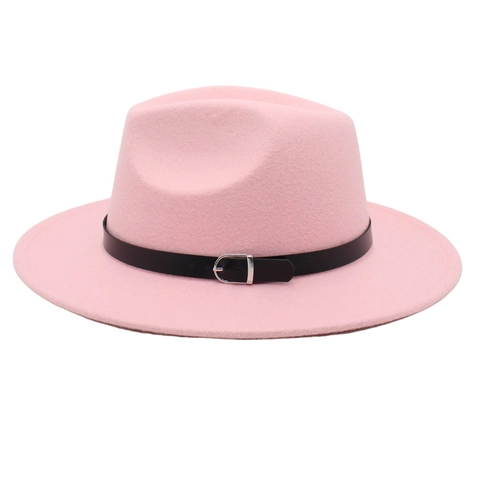 Vintage Elegant Cotton Blend Fedora Hat For Men Women Classic Wide Brim Jazz Hat With Decorative Belt Buckle Sunshade Cap