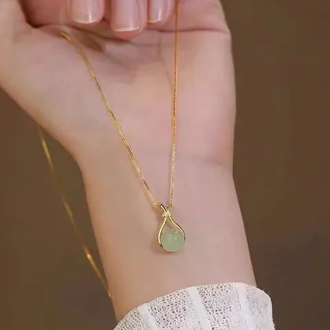Collana Con Ciondolo Sacchetto Della Fortuna Rame Placcato Oro Pietra Preziosa Verde Zircone Gioielli Vintage Regalo Per Donne