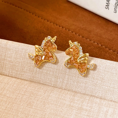 Pegasus Einhorn Ohrstecker Mit 925 Sterling Silver Earring Post Vergoldet Zirkon Tier Schmuck Für Damen