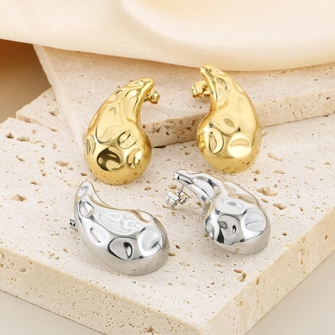 Pendientes De Botón De Acero Inoxidable Martillado Gota De Agua Irregular Forma Orgánica Joyería De Moda Mujeres