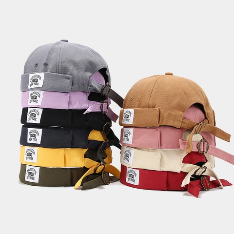 Brimless Docker Hat Vintage Retro Canvas Miki Cap With Adjustable Metal Buckle For Men Women Streetwear