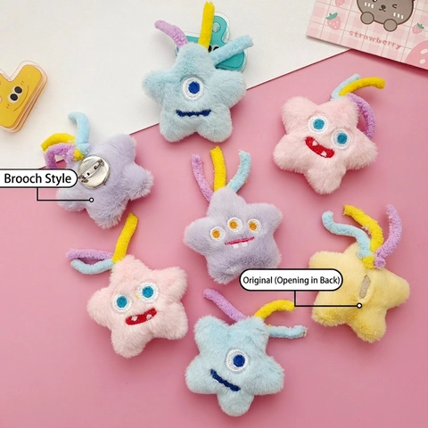 Cartoon Star Monster Plush Brooches Embroidery Multi Eyes Cute Clothing Bag Decoration Accessories Fun Novelty