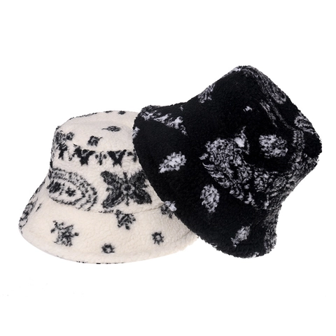 Cappello Da Pescatore In Pile Sherpa Paisley Caldo Inverno Retro Streetwear Pieghevole Per Uomo Donna