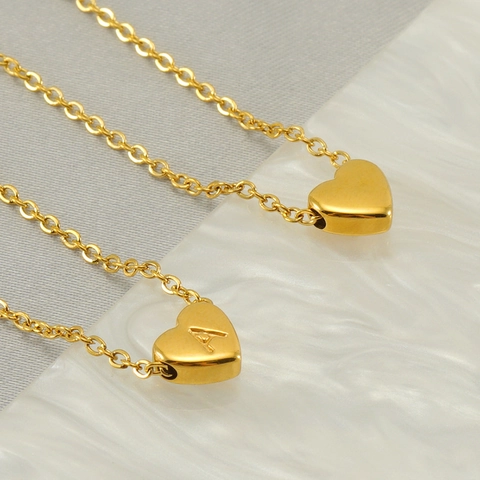 Initial Heart Pendant Necklace 18K Gold Plated Stainless Steel Clavicle Chain Minimalist Fashion Jewelry For Women
