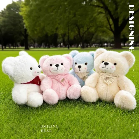 Plush Teddy Bear Long Plush Soft Stuffed Animal With Knitted Scarf Smiling Face Decorative Toy Gift For Kids Girls
