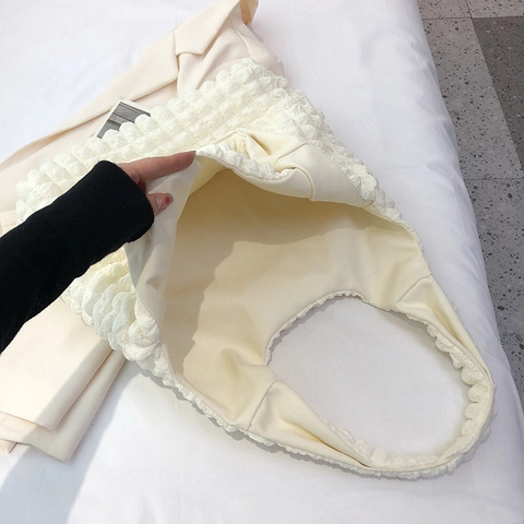 Schultertasche Tote Bag Popcorn Struktur Stoff Große Kapazität Koreanisch Ins Mode Gefaltetes Wolken Design Damen