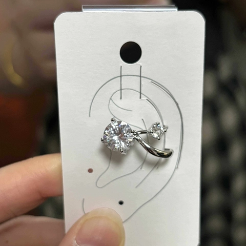 Eleganter Kupfer Ohrmanschette Mit Lila Rundem Zirkon Zweilagig Ohne Piercing Geometrischer Modeschmuck Für Damen