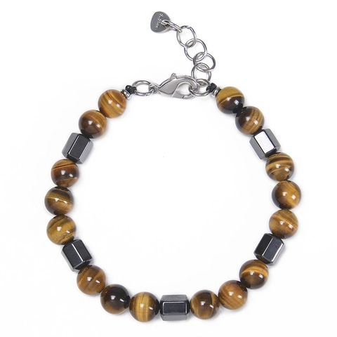 Natural Tiger Eye Stone Hematite Beaded Bracelet Stainless Steel Adjustable Chain Hypoallergenic Fashion Jewelry For Men Women