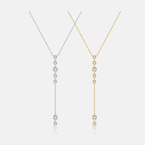 925 Sterling Silver Y-Shaped Necklace For Women Minimalist Dainty Chain With Rhinestone Tassel Pendant Elegant Fashion Jewelry Gift