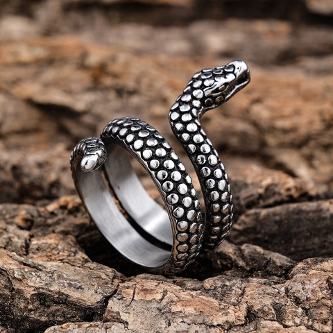 Anello Avvolgente Serpente Vintage Acciaio Inossidabile Texture Squame Realistica Gioielli Gothic Punk Hip Hop Uomo Donna