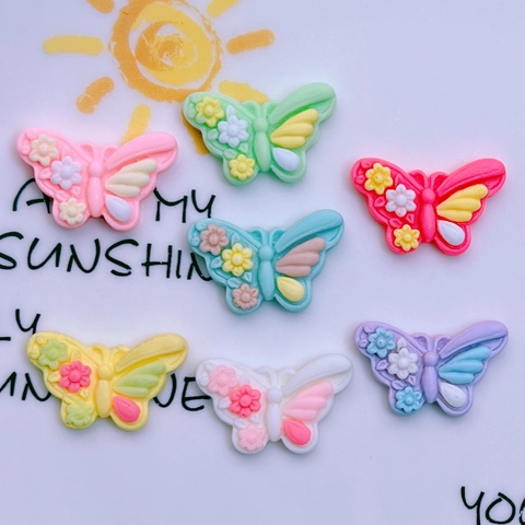 Resin Butterfly Charms 3D Flower Pattern Colorful Flatback For DIY Hair Accessories Phone Case Decor Shoe Charms
