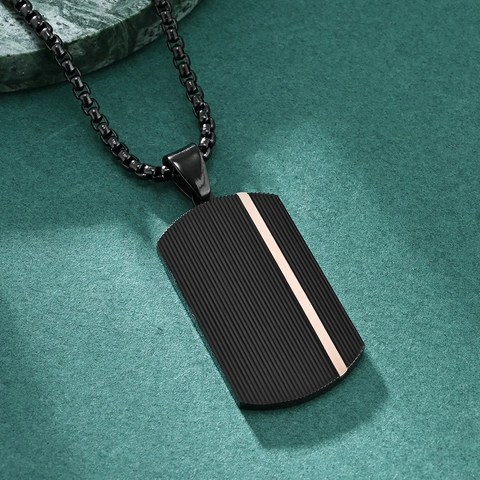 Herren Anhänger Halskette Edelstahl Vertikale Textur Rechteckige Militär Dog Tag Minimalistischer Schmuck