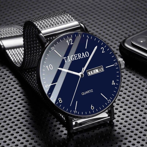Herren Minimalistisch Quarzuhr Mesh Edelstahl Armband Wasserdicht Tag Datum Anzeige Mode Business Armbanduhr Für Herren