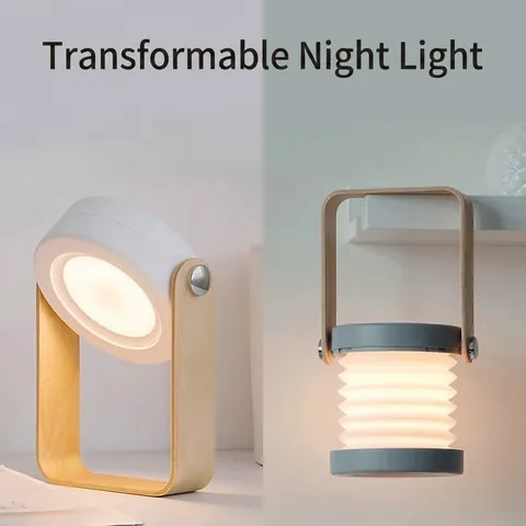 LED Lantern Night Light Wood Handle Telescopic Folding USB Rechargeable Touch Dimmable Portable Desk Lamp For Bedroom