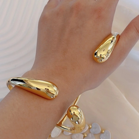 Grove Druppel Open Manchet Armband Koper Hoogglans Goud Bold Statement Armring Voor Dames Mode Sieraden
