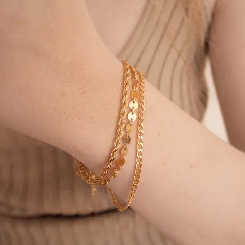 Pulsera De Acero Inoxidable Para Mujer Superposición Cuerda Disco Cadena Joyería Moda Tendencia Accesorio Minimalista