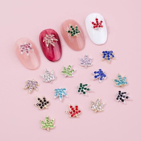 Nail Art Charms Leaf Shape Alloy Multi Color Rhinestone Sparkling Manicure Decorations DIY Jewelry Accessories