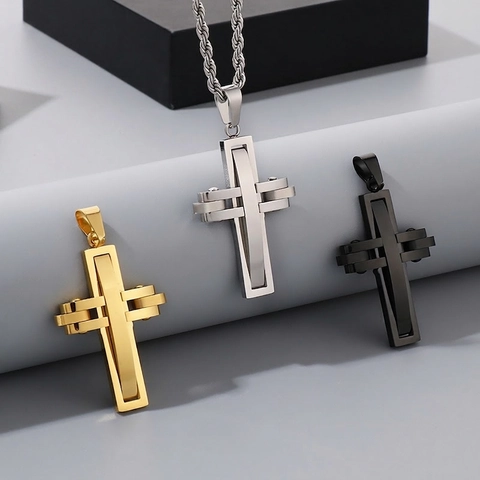 Stainless Steel Cross Pendant Necklace Geometric Industrial Design Hip Hop Neutral Style Jewelry Accessory For Men Women