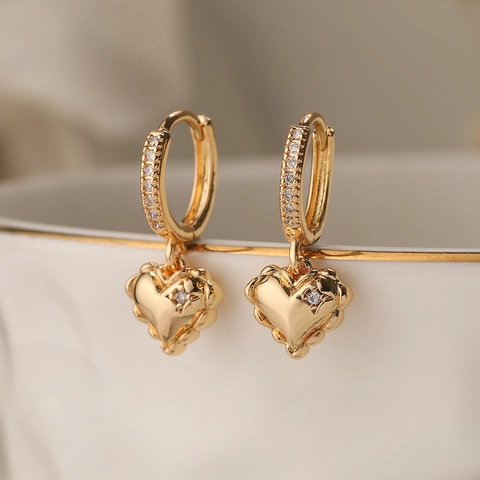 Herz Hoop Ohrringe Kupfer Gold Plattiert Mit Zirkonia Elegant Winzig Zierlich Anhänger Schmuck Für Frauen Geschenk