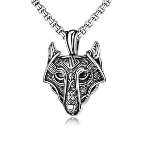 Viking Wolf Head Pendant Necklace Stainless Steel Box Chain Alloy Antique Silver Celtic Knot Nordic Retro Punk Jewelry For Men Women