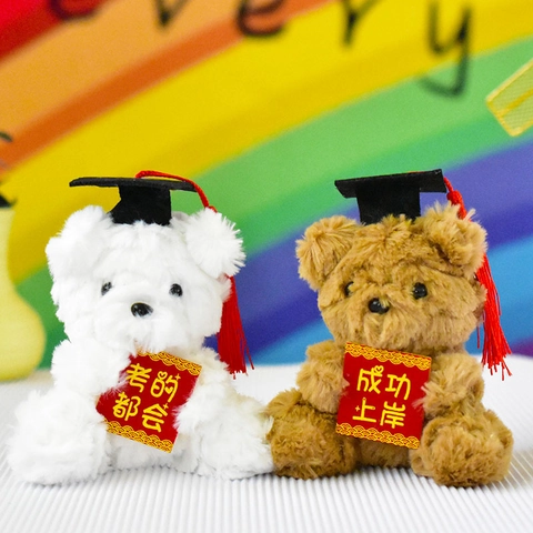 Ciondolo Peluche Orsetto Dottore di Laurea Creativo Portachiavi Animale di Pezza Con Tocco Nappa Cartolina d'Auguri per Studenti Regalo