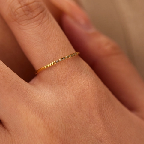 Minimalistischer Französischer Design Ring Edelstahl 18K Vergoldet Mikropavé Zirkon Geometrischer Schmuck Für Damen
