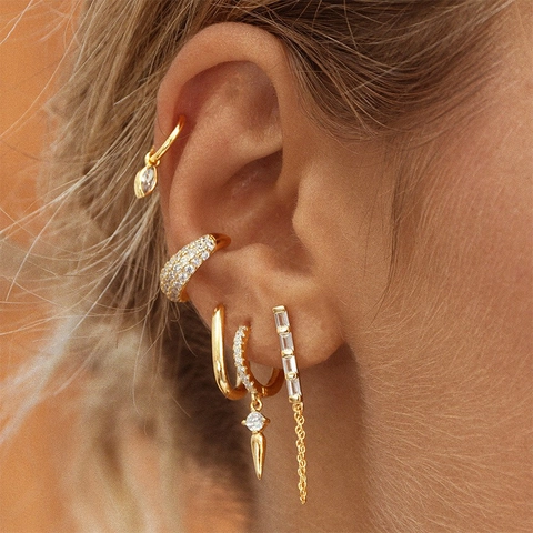 Kegel Hanger Hoop Oorbellen Koper Verguld Zirkoon Spike Voor Vrouwen Punk Gotische Minimalistische Sieraden