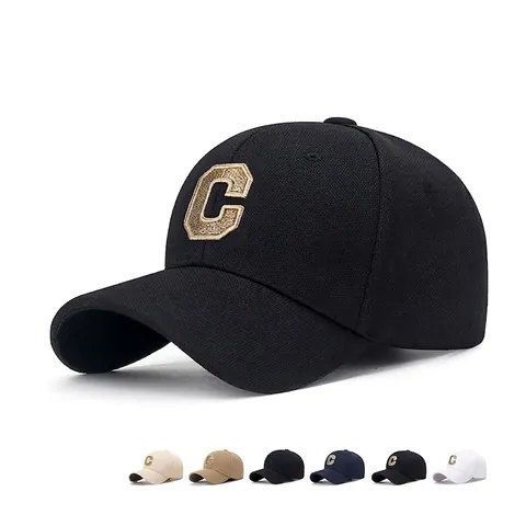 Gorra De Béisbol Unisex De Tela De Piña Con Bordado De Letra C En Hilo Metálico Dorado Sombrero De Sol Ajustable