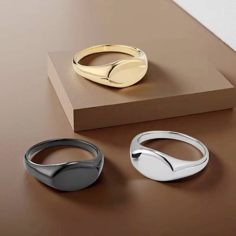 Minimalistische Titanium Staal Zegelring Voor Dames Heren Gepolijst Ovaal Glad Oppervlak Geometrische Mode Vinger Sieraden Cadeau
