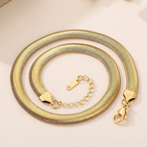 Stainless Steel Flat Snake Chain Necklace Minimalist Herringbone Link Hip Hop Punk Style For Men Women Adjustable Polished