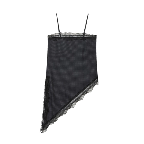 Top Con Spalline A Pois Nero Pizzo Orlo Asimmetrico Spalline Sottili Regolabili Canotta Sexy Slim Fit Per Donne