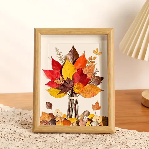 Wooden Photo Frame Dried Leaf Specimen Display Box 3D Hollow Handmade Natural Plant Art Wall Hanging Desktop Ornament