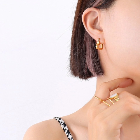 Orecchini A Cerchio A Cuore Per Donna Acciaio Inossidabile Placcato Oro 18K Geometrico Cavo Piccolo Gioielli Stile Coreano Minimalista