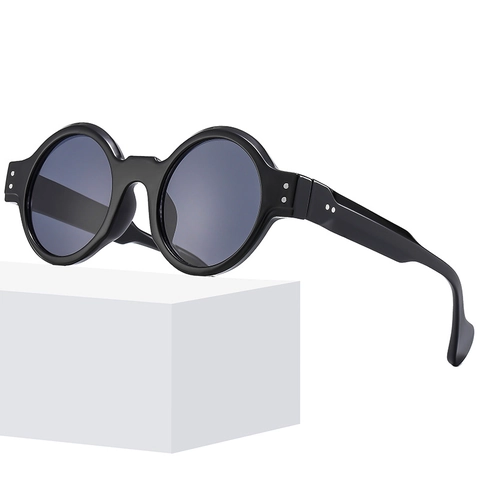 Runde Sonnenbrille Retro Punk Dicker Rahmen UV400 Schutz PC AC Material Nietendekor Wellenförmige Bügel Lässig Für Damen Herren
