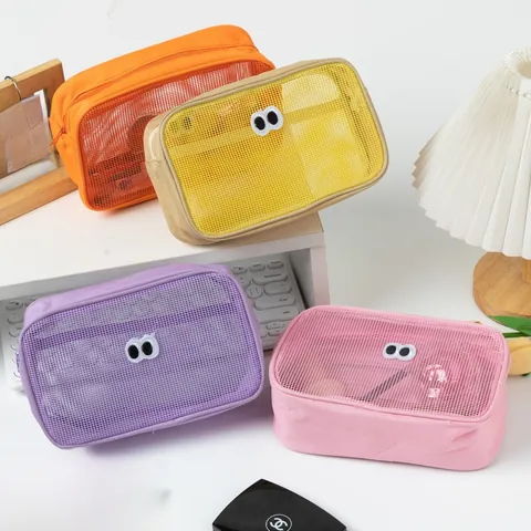 Süße Glubschaugen Kosmetiktasche Nylon Mesh Atmungsaktive Reise Toilettenartikel Organizer Tragbare Reißverschlusstasche
