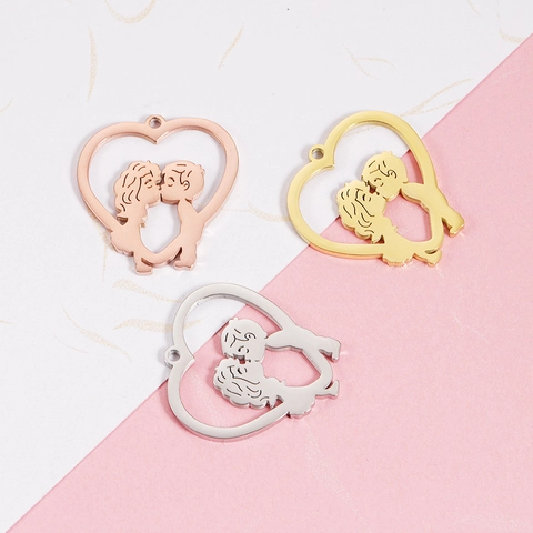 Colgante Corazón Acero Inoxidable Pareja Besándose Pulido Espejo Para Fabricación De Joyas DIY Estilo Romántico