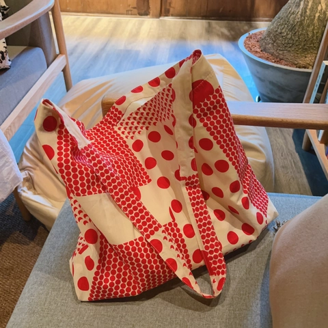 Retro Roter Polka Dot Canvas Tote Tasche Große Kapazität Umhängetasche Für Frauen Künstlerische Baumwolle Lässig