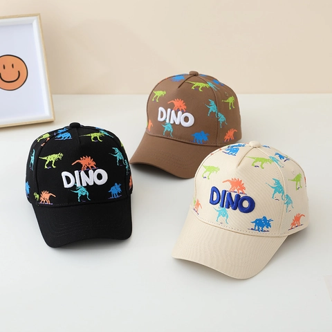 Gorra De Béisbol Niños Algodón Estampado Dinosaurio Bordado DINO Ajustable Transpirable Protección Solar Sombrero