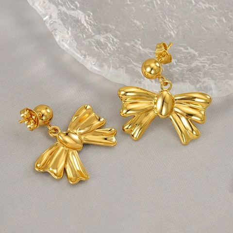 Orecchini A Lobo Con Fiocco Placcati Oro 18K Acciaio Inossidabile 304 Eleganti Vintage Stile INS Gioielli Per Donna