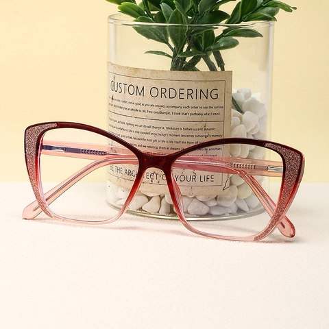 Montature Occhiali Da Vista Cat Eye Donna Anti Luce Blu Retro Telaio In Plastica Con Glitter Sfumati Moda