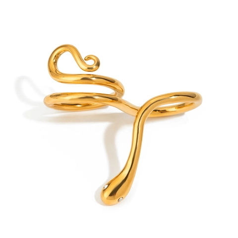 Snake Ring 18K Gold Plated Stainless Steel Cubic Zirconia Eyes Irregular Streetwear Fashion Jewelry Gift For Women