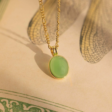 Collana A Strati Con Pendente In Pietra Aventurina Verde Rame Placcato Oro Catena Figaro Gioielli Retrò Per Donna