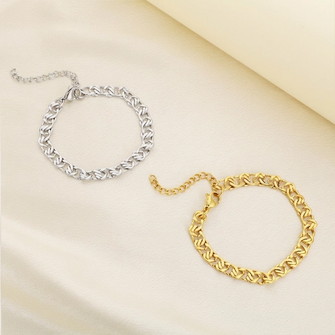 Stainless Steel Bracelet Interlocking Link Chain 18K Gold Plated Hollow Minimalist Adjustable Jewelry For Women Men