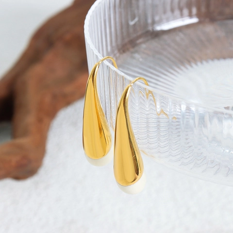 Orecchini a Goccia Minimalisti in Stile Francese Acciaio al Titanio Placcato Oro Smalto Orecchini Pendenti per Donna Gioielli di Moda