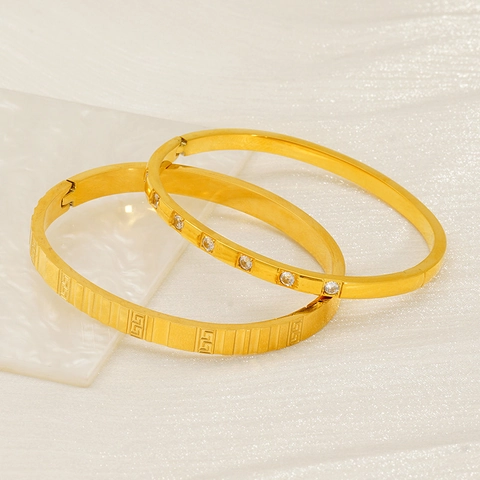 Brazalete De Acero Inoxidable Para Mujer Chapado En Oro De 18K Joyería De Moda Geométrica Con Circonita Cúbica