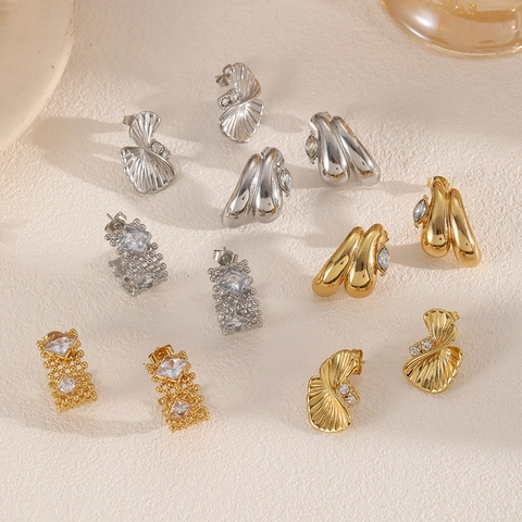 Roestvrijstalen CZ Hoop Stud Oorbellen Geometrisch Onregelmatig Golf Schelp Mode Sieraden Voor Vrouwen